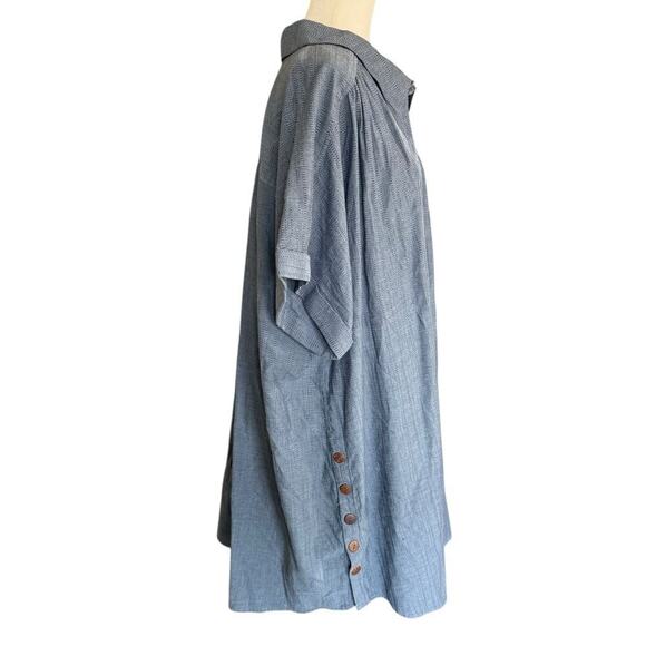 Pure Jill Shirt Dress Button Up Blue 4XL Lagenlook Coastal Preppy Beach Relaxed - Picture 4 of 11
